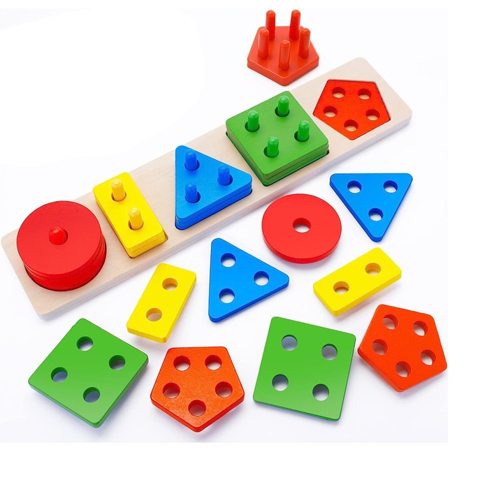 Interaktív gyerekjáték, Jormftte, Fa, 1-4 éves korig, Többszínű