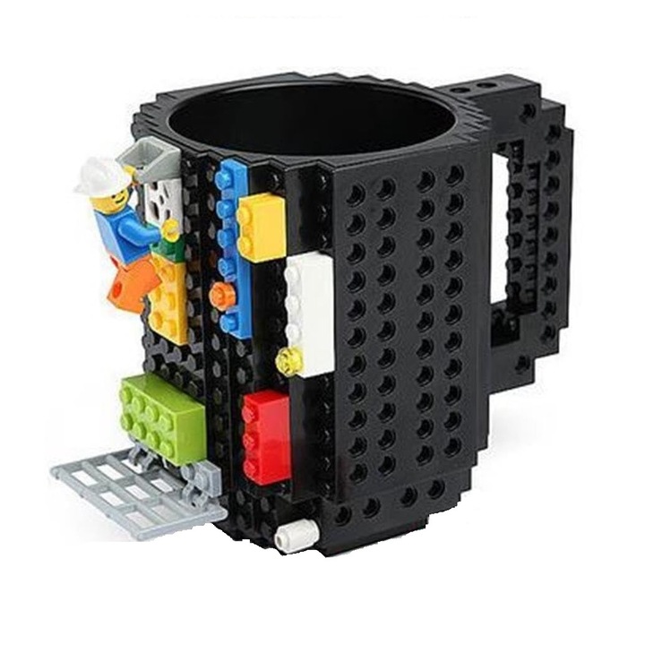 Bögre Lego darabokkal, Jormftte, ABS, Hőálló, Fekete
