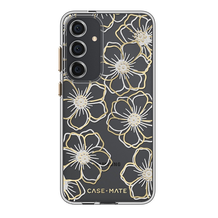 Калъф Floral Gems за Samsung Galaxy S24 Plus, Case-Mate, поликарбонат, златен / бял