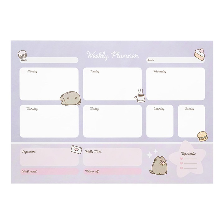 Agenda planner saptamanal, Pusheen, Moments, 54 pagini, A3, 29 x 42 cm, Multicolor
