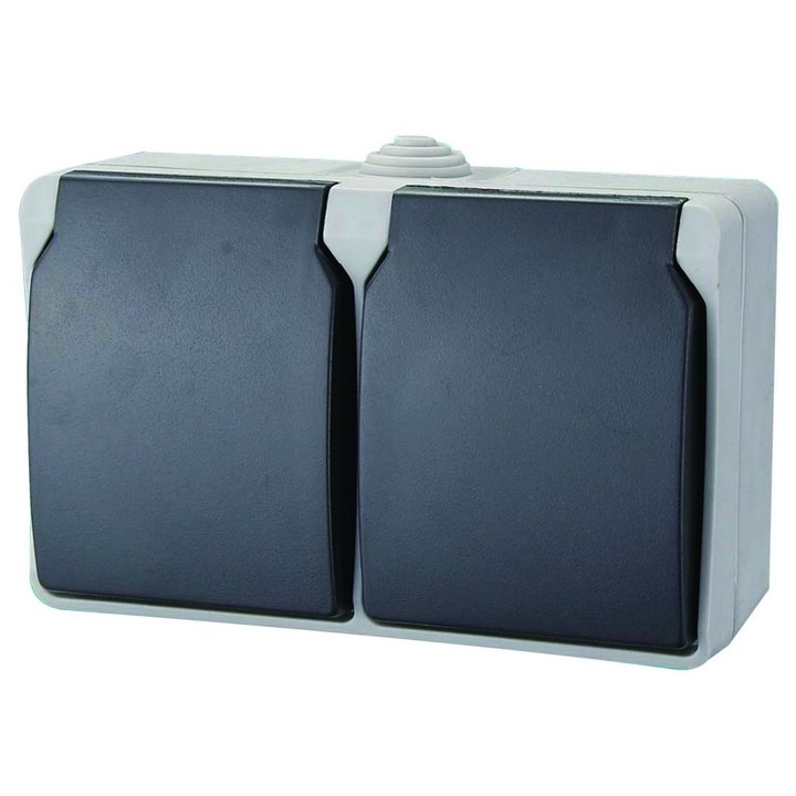 Priza dubla, GAO AQUATOP fk , orizontala IP54 gri