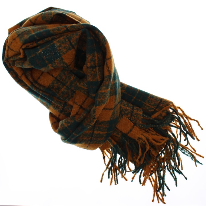 Esarfa dama, casmir, 60x180 cm, Buticcochet, model cu carouri mici, Caramiziu - ES2499