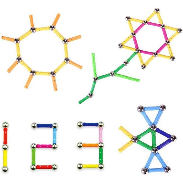 Set 158 piese blocuri magnetice constructie, multicolor, 2.7x0.6x1.2cm