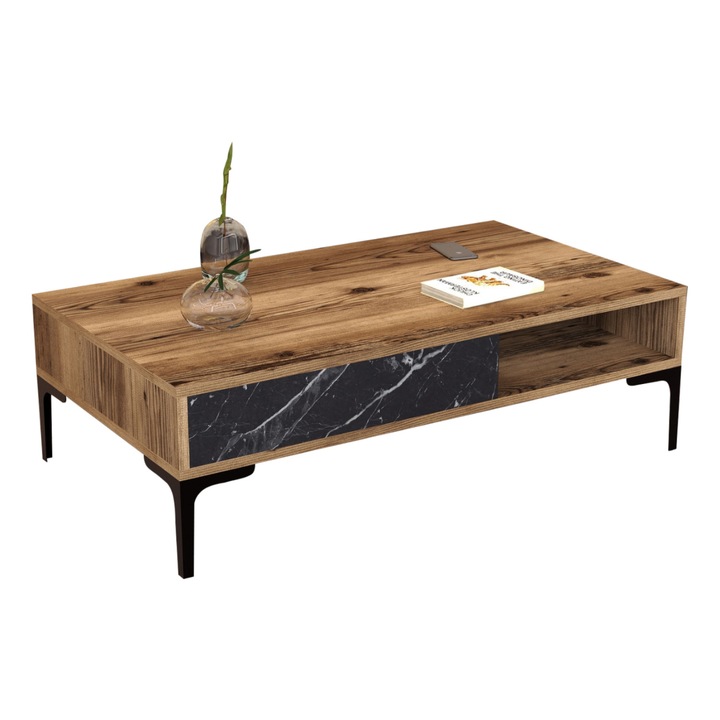 Холна маса Puzzle-home HM9503.04, Орех-черен мрамор, 105x60x32.6 см