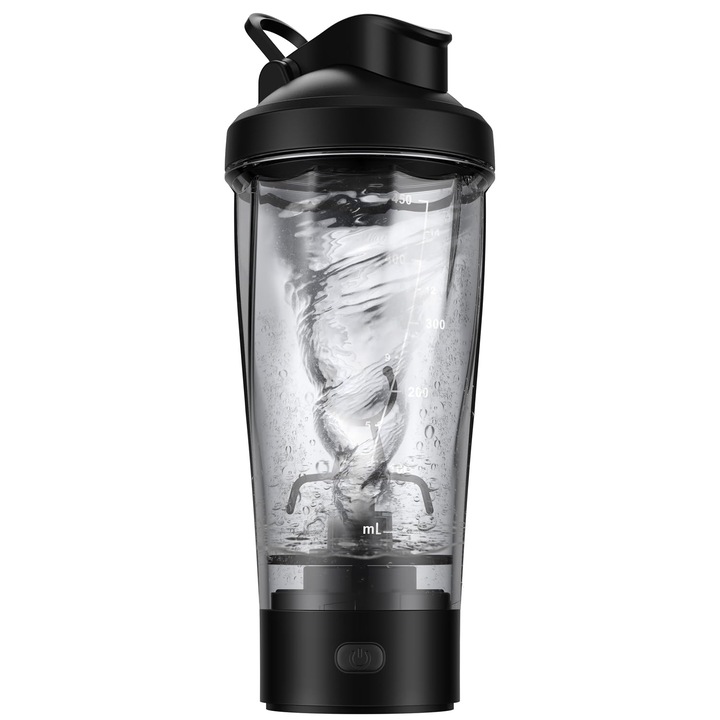 Shaker electric fitness, WALALLA cu incarcare USB, pentru proteine, smoothie, cafea, 450ml, fara BPA, culoare negru