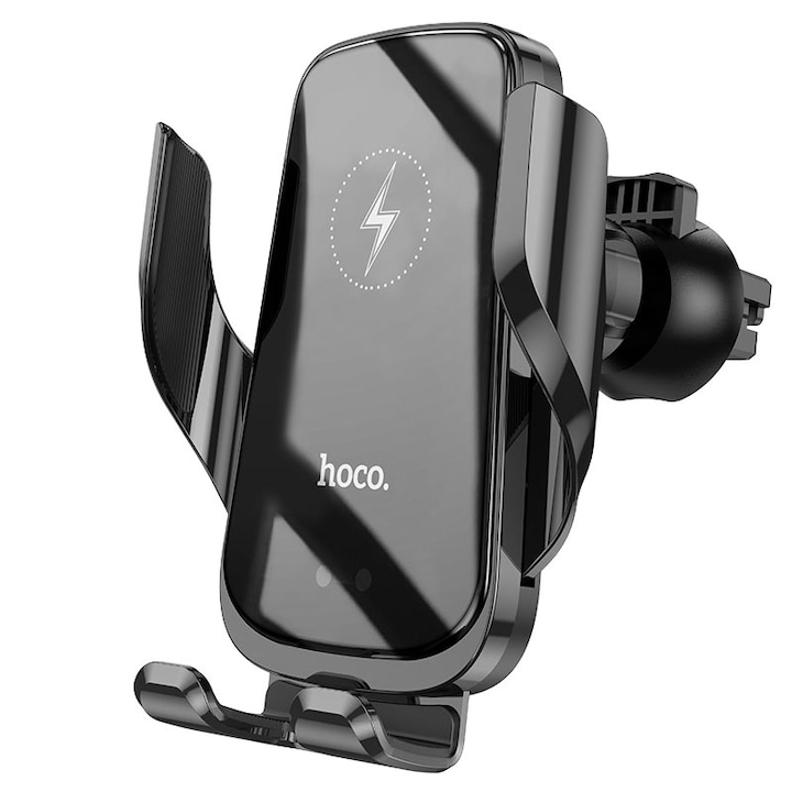 Suport Auto cu Cleme, Incarcare Wireless, Hoco CA202 Enlightener, Grila ventilatie, Negru