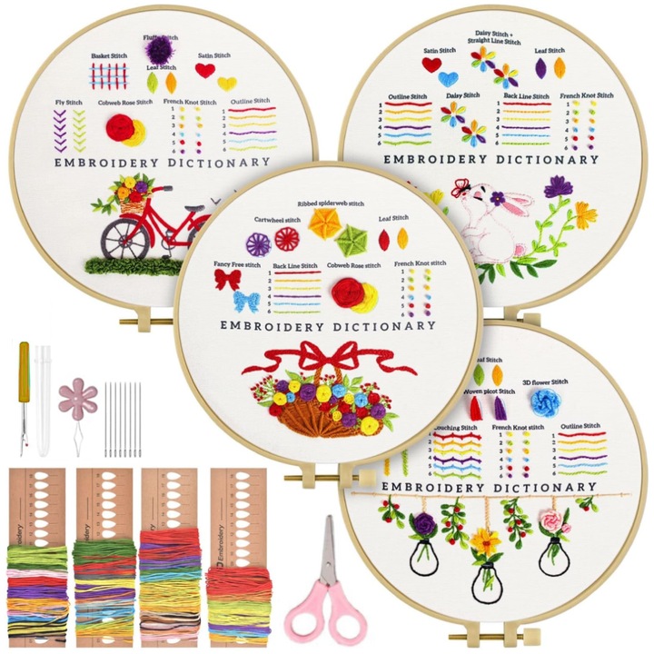 Set 4 seturi pentru broderie, exercitii pentru incepatori, NOTWAIT®