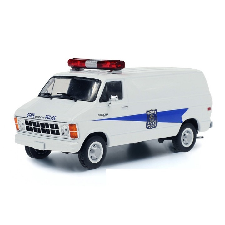 Macheta Dodge Ram B250 Van 1980 Indiana State Police cu vitrina plexiglass - 1/43 Greenlight