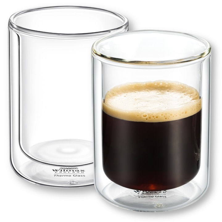 Set Pahare cafea, perete dublu, sticla termorezistenta, 2 x 200 ml, pentru ceai, cafea, cappuccino, Wilmax England