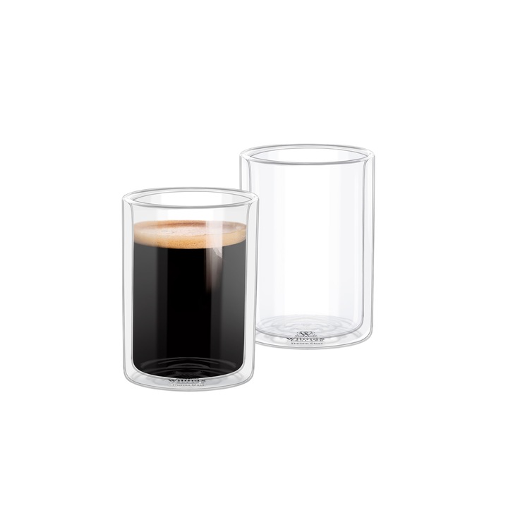 2db hőálló pohár dupla falú készlet, Wilmax England, hőálló üveg, 100 ml, eszpresszóhoz