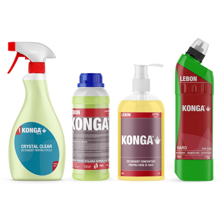 Set Detergenti Floral: Detergent Geamuri 750ml + Detergent Pardoseala 1L + Detergent Vase 1L + Dezinfectant WC 750ml