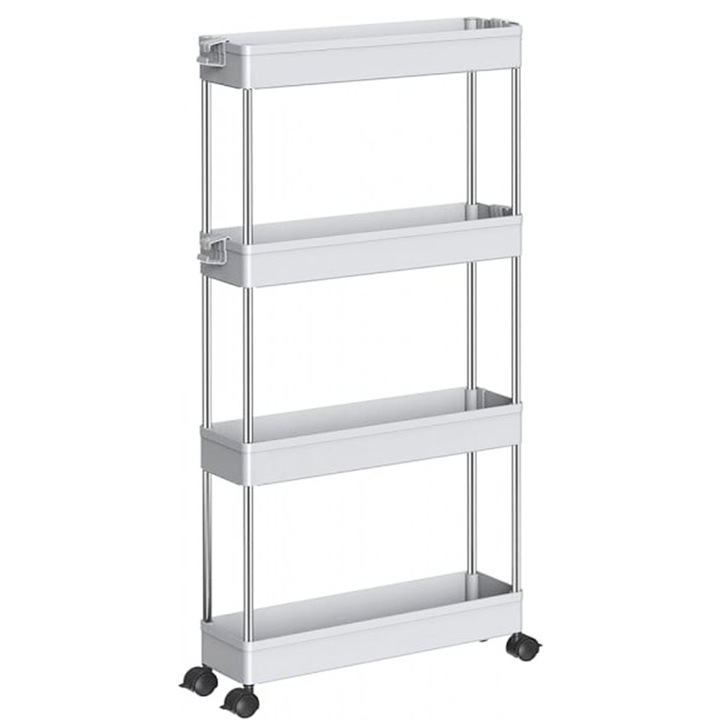 Мобилен етажерка, с 4 колела, 4 рафта, бял, 87x40x13 см