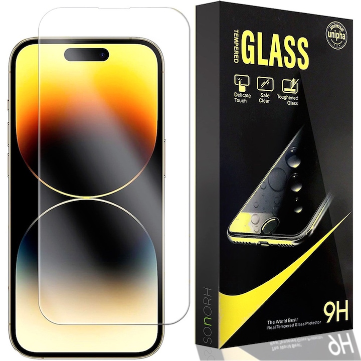 SONORH® Secure Glass Film, kompatibilis az Apple iPhone 14 Plus készülékkel, átlátszó, 9H keménység, professzionális ultra tiszta, önfelhordás