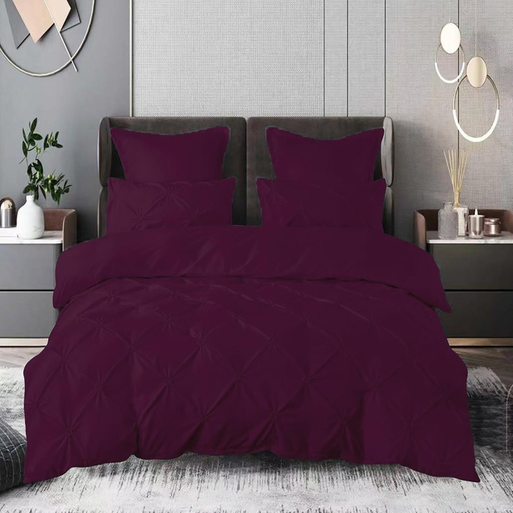 Двойно спално бельо Finet Premium с гънки 6 части 230 x 250 см, UNI Purple, Pucioasa