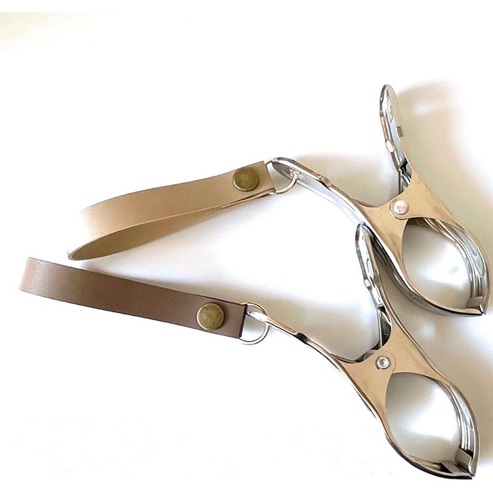 Комплект 2 щипки за обувки, Екологична кожа/Неръждаема стомана, Бежов