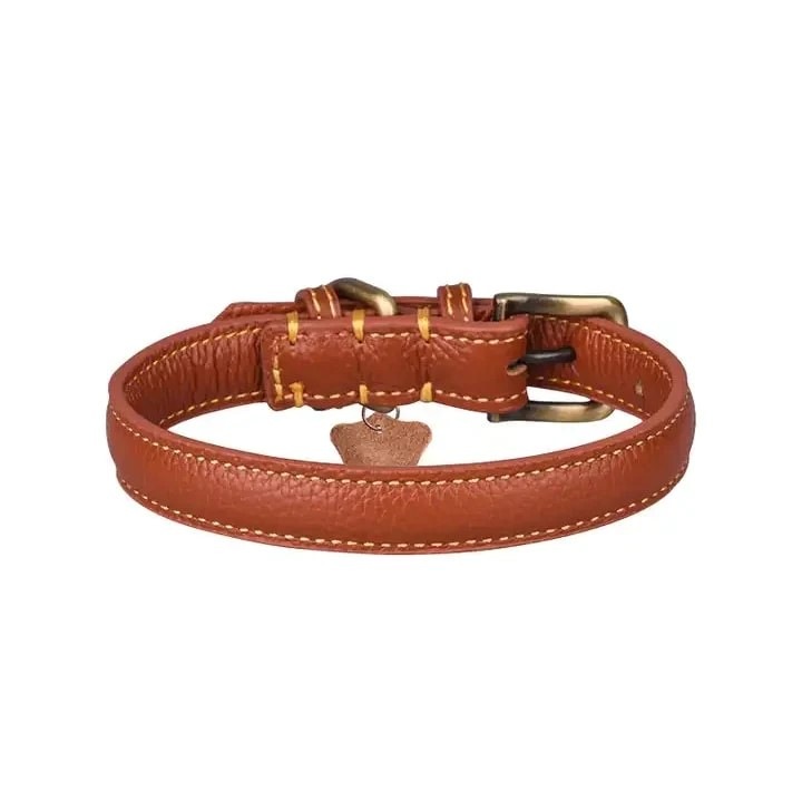 Zgarda piele naturala pentru rase mici, 4-7 kg, gat 25-31cm, 15mm latime, SK9 Maro