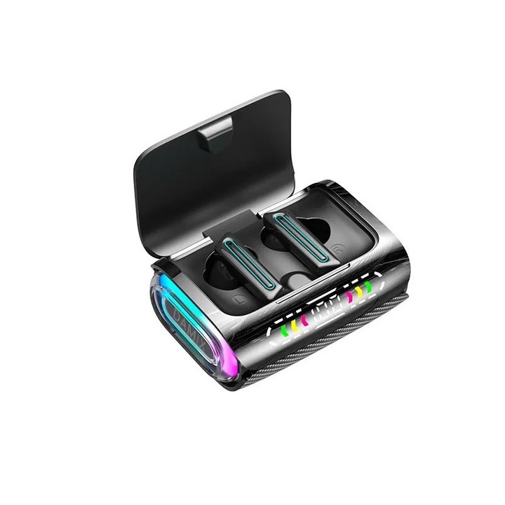 Безжични слушалки In-Ear Vala® DX-02 TWS, Спорт за игри, LED дисплей, Bluetooth 5.3, Сензорно управление, Микрофон, Отмяна на фоновия шум, Ниска латентност, Двоен режим на музика за игри, Калъф за зареждане, Водоустойчив IPX-5, RGB околни светлини