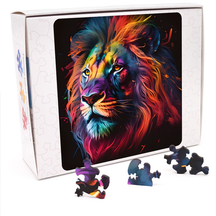 Puzzle din lemn, Leu 2, 200 piese, 30 x 30 cm, Cutie Carton