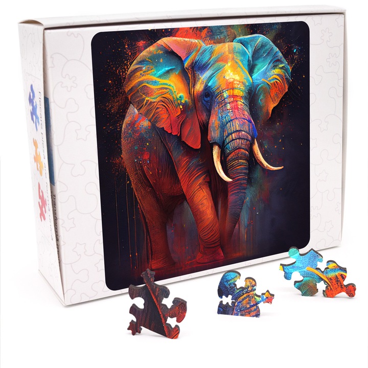 Puzzle din lemn, Elefant 1, 200 piese, 30 x 30 cm, Cutie Carton