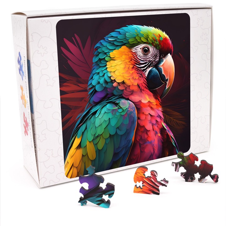 Puzzle din lemn, Jungle Parrot, 200 piese, 30 x 30 cm, Cutie Lemn