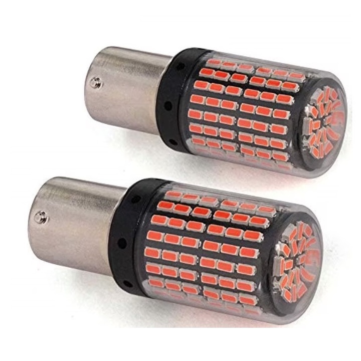 Set 2 Becuri LED Canbus 1156, Pozitie, Rosu, BA15S P21W, 144 LED-uri