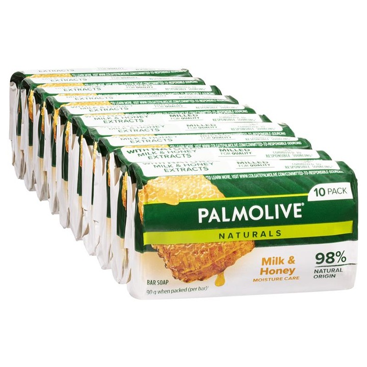 Set 10 x Sapun solid Palmolive Naturals Lapte si Miere, 90 gr
