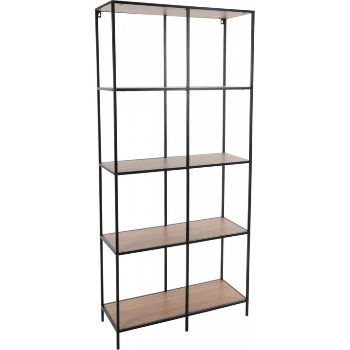 Etajera cu 5 rafturi, ArtPro, Metal/MDF, 170 cm, Maro/Negru