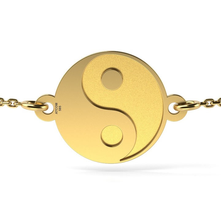 Bratara cu lantisor din aur galben model Yin si Yang