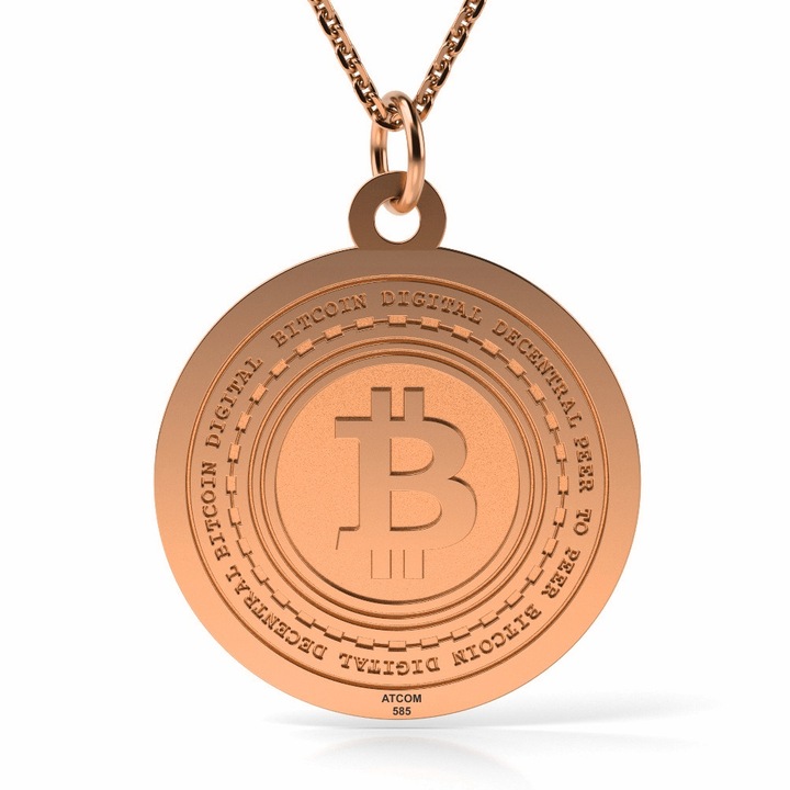 Colier din aur roz model Bitcoin