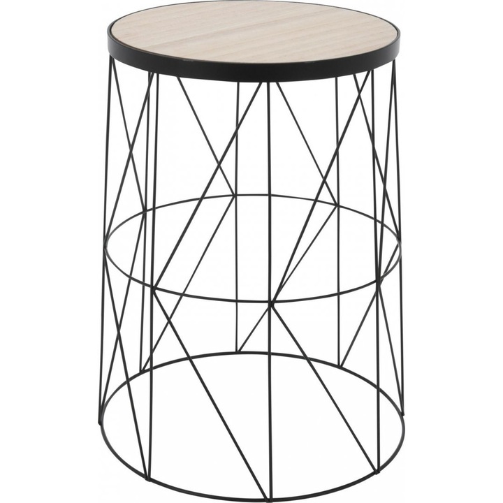 Masuta laterala rotunda, ArtPro, Rack, Metal/MDF, 28 cm, Negru/Maro