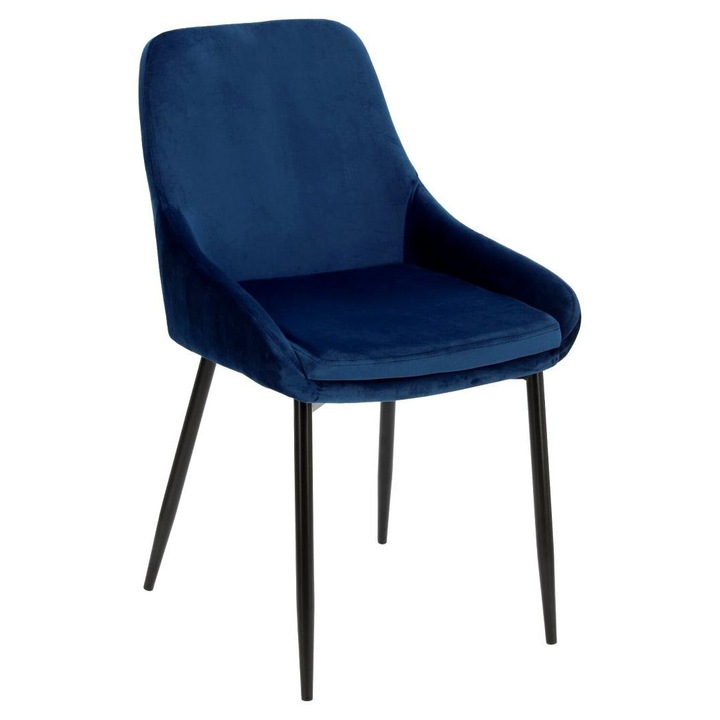 Scaun tapitat, ArtPro, Catifea/Metal, Albastru/Negru