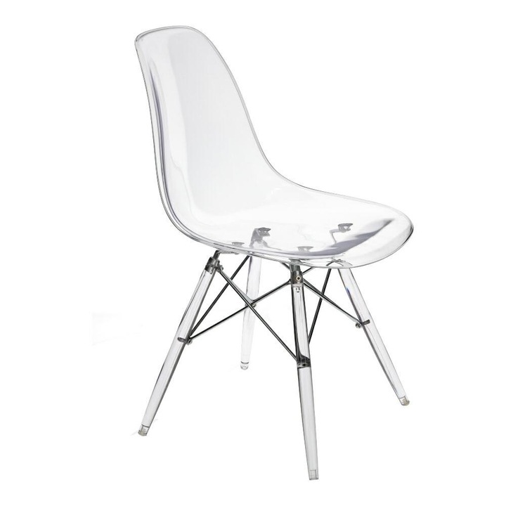 Scaun bucatarie, ArtPro, Polipropilena/Metal, Transparent/Argintiu