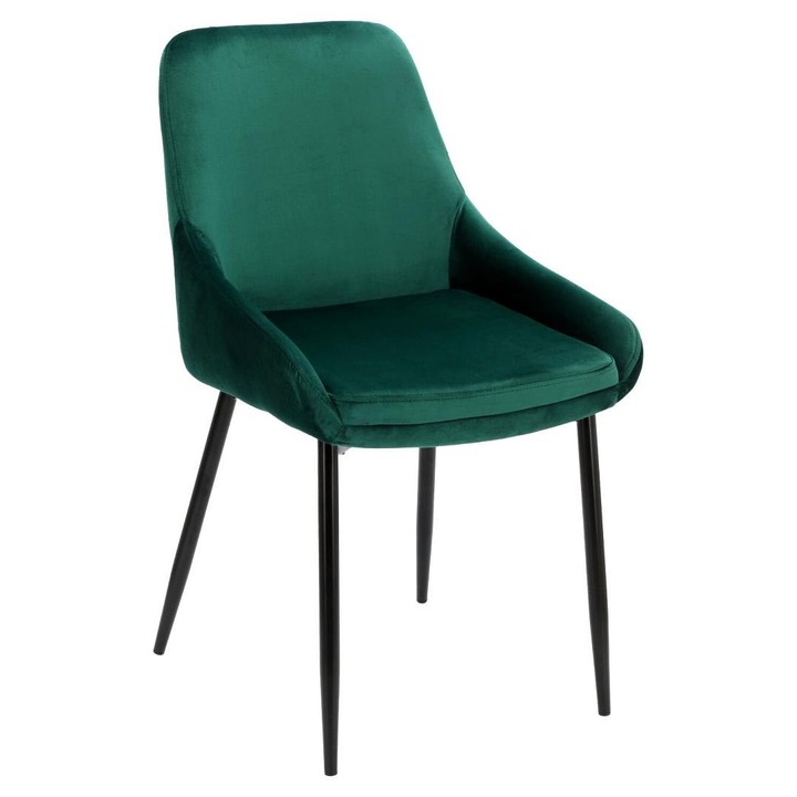 Scaun tapitat, ArtPro, Catifea/Metal, Verde/Negru