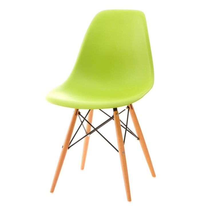 Scaun de bucatarie, ArtPro, Plastic/Lemn, Verde/Maro