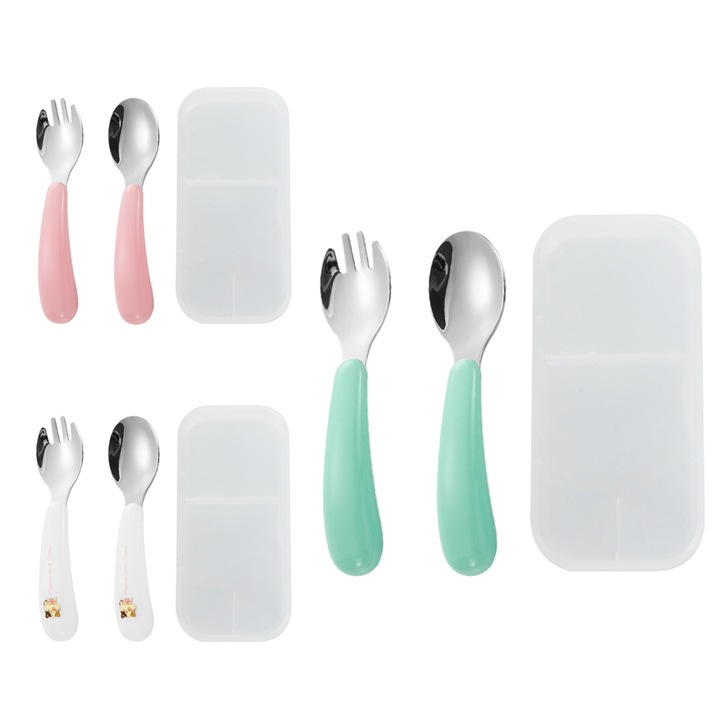 Set polonice si linguri, 6 piese, otel inoxidabil si silicon, multicolor, stil minimalist