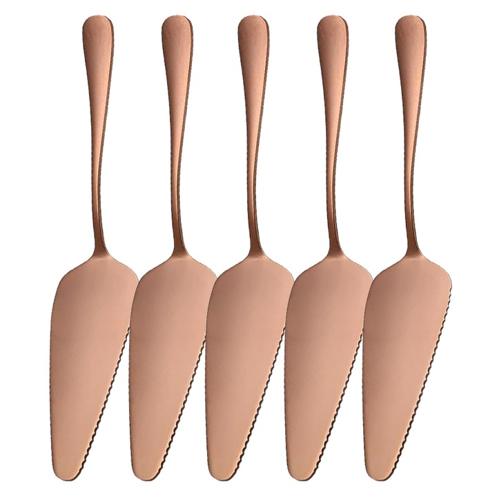 Set 5 polonice pentru tort, otel inoxidabil, roz aurie, 22.5x4.5cm