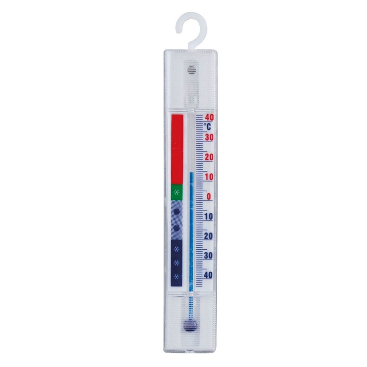 Mercaton® аналогов термометър за хладилник, BPA Free, Идеална температурна зона, подчертана в цвят, -40°C, 153 x 25 x 10 mm, Бял