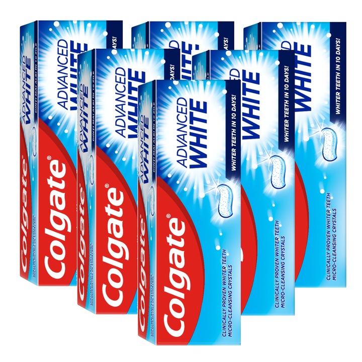 Set 6 x Pasta de dinti Colgate Advanced White pentru albirea dintilor, 50 ml