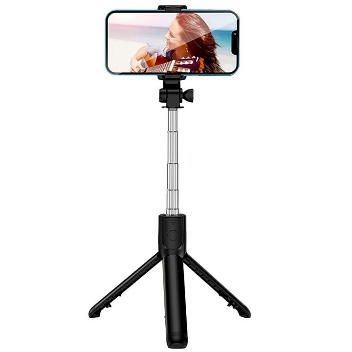 Trepied Telescopic SONORH®, pentru Foto/Video/Live, Bluetooth, cu Lampa LED si Telecomanda, Compatibil cu iPhone, Samsung, Huawei, Negru