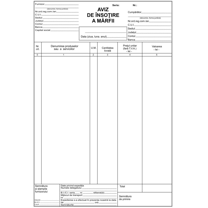 Set 3 buc Aviz de Insotire a Marfii A4, 3 exemplare, autocopy, perforat