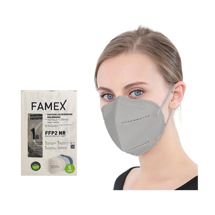 Set 10 bucati masca de protectie FAMEX FFP2, gri