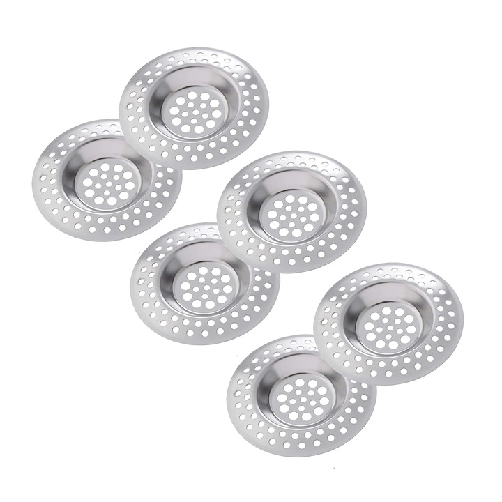 Комплект от 6 броя прегради за мивки за защита на канала, NUODWELL, За бани, тоалетни, кухненски мивки, душ кабини, вани, канализация, 7,5 х 7,5 см, Неръждаема стомана, Сребрист цвят
