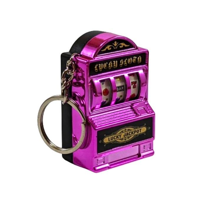 Ключодържател за игрални автомати, интерактивен, функционален лост, Розов, 6 см х 4 см