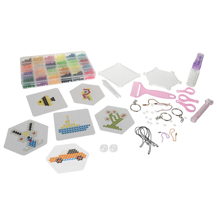 Set 2800 Margele idealSTORE, modele 3D, Lipire prin Stropire cu Apa, 24 de Culori Diferite, Include Modele si Sabloane, Pandantive, Dezvolta Concentrarea, Creativitatea si Abilitatile Artistice, Multicolor
