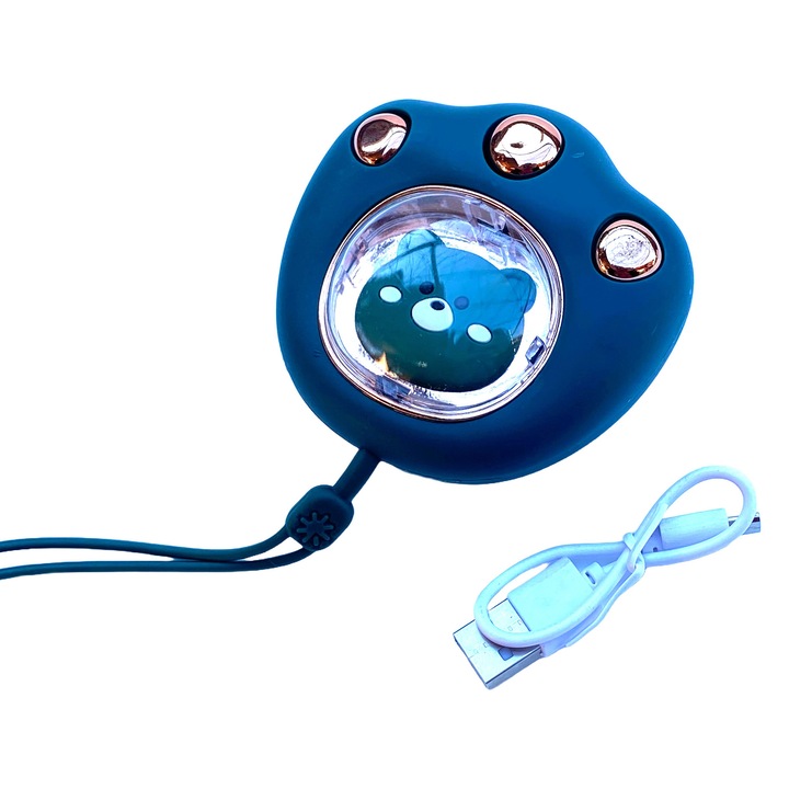 Incalzitor de maini, portabil, cu LED, cu figurina de ursulet, verde