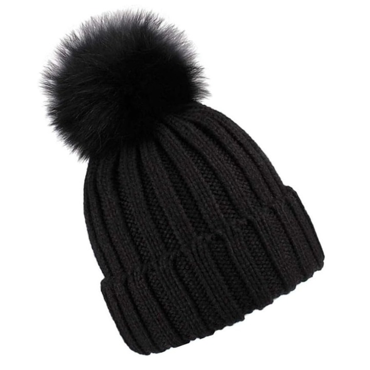 Caciula, calduroasa, de iarna, tricotata, cu canac, eleganta, material moale, elastic si confortabil, dimensiune: 54-59 cm, se poate spala la masina - GLACIA negru