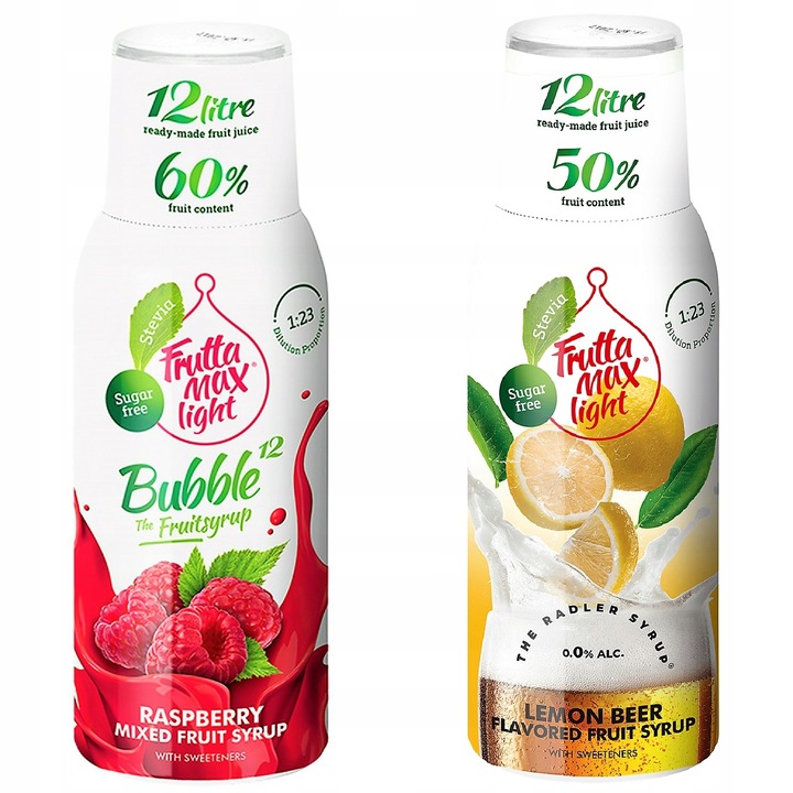 FruttaMax szörpök, vízkoncentrátumok Málna Light + Citrom Light Radler 500 ml, 2 db