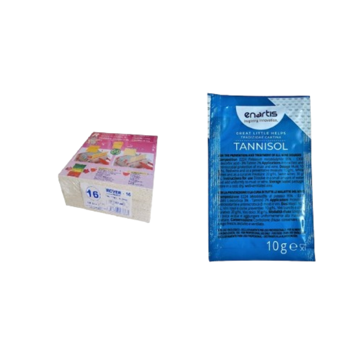 Set 25 placi filtrante 20x20 cm Rover 16, etapa 2, stralucire medie, 0.9 microni, 004205, Italia + Stabilizator pentru vin Tannisol, 10 g