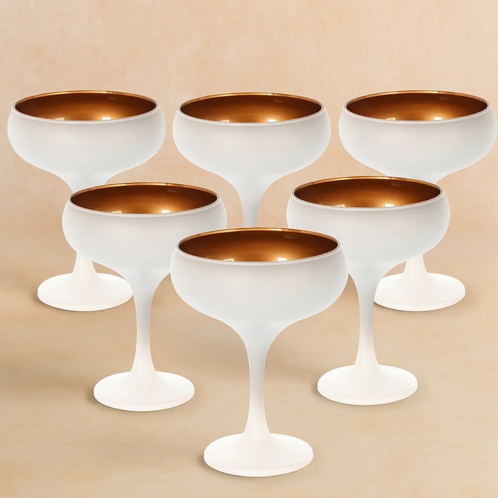 Talpas pohár szett 6 db, Callena, matt fehér, bronz szín belső, 270ml