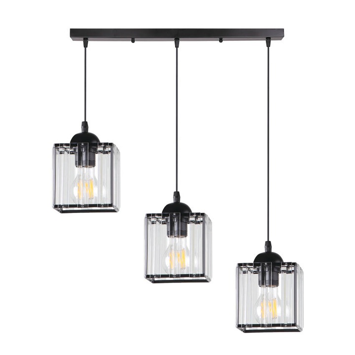 Lustra, Candellux Lighting, Otel/Acril, 3x40W, E27, Negru/Transparent
